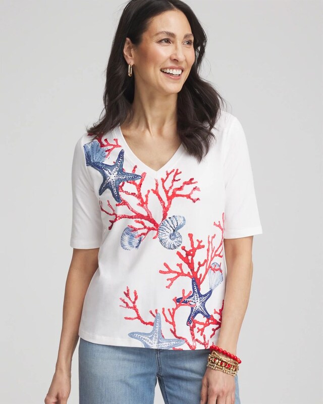 Coral Print V-Neck Perfect Tee - image 1